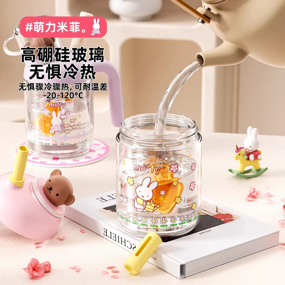 Kawaii Miffy Double Drinking Cup Cute Glass Water Bottle Mini Tea Cup High Borosilicate Heat Resistant Leakproof Girl Gift - view 4