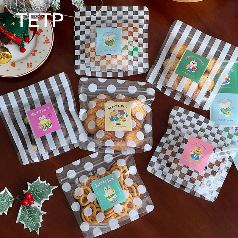 

TETP 100Pcs Biscuits Stand-Up Bag Baking Cookie Button Cookies Packaging Children's Candy Zipper Bag Christmas Food Self-Sealing