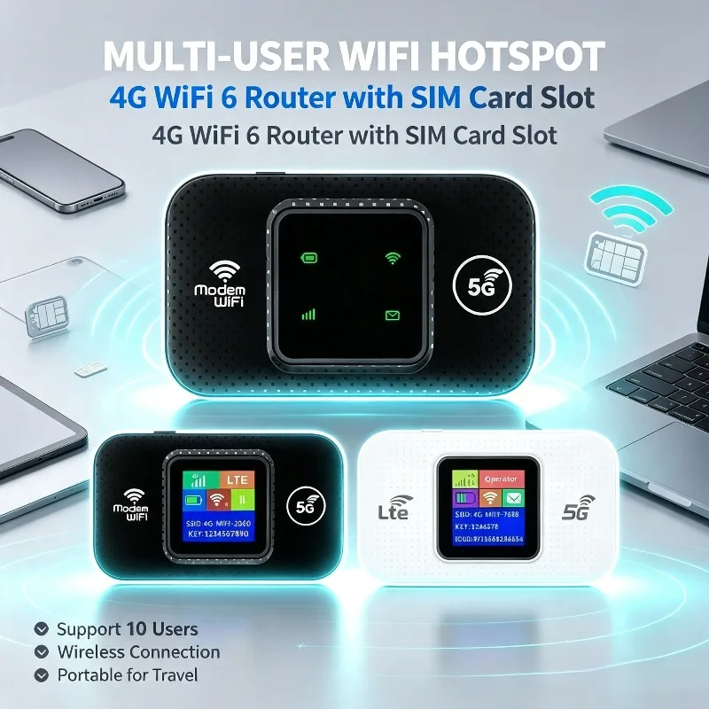 SIM Slot Portable 4G WiFi6 Hotspot Unit Multi‑User Access For Home Road Trip Internet