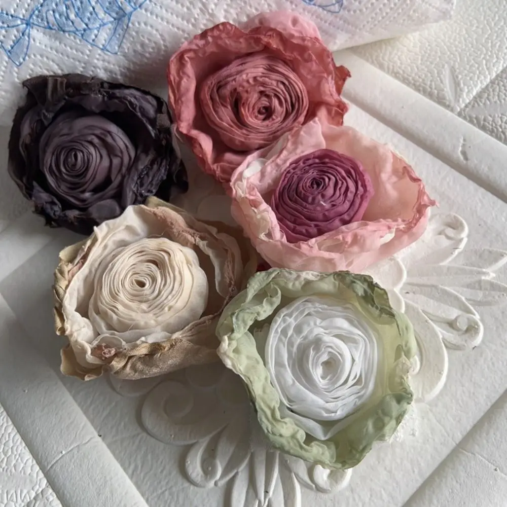 9CM Rose Fabric Artificial Flower New Retro Handmade Headband Flower Dress Corsage Women Headdress 3D Mesh Flower