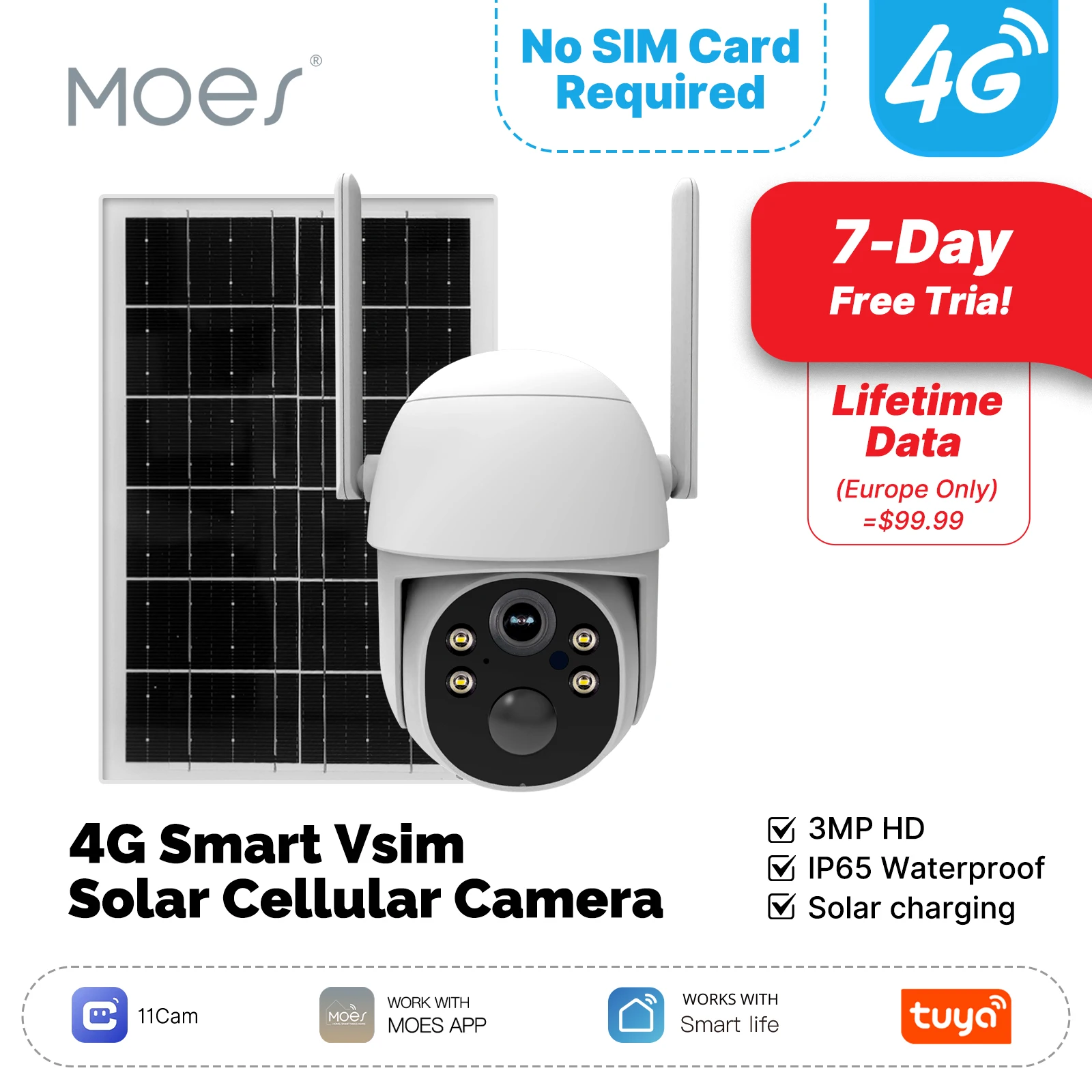 Tuya 4G Solarbetriebene Smart Outdoor-Überwachungskamera 3MP Wireless IP Cam Menschenerkennung Keine SIM erforderlich Heimüberwachungssystem