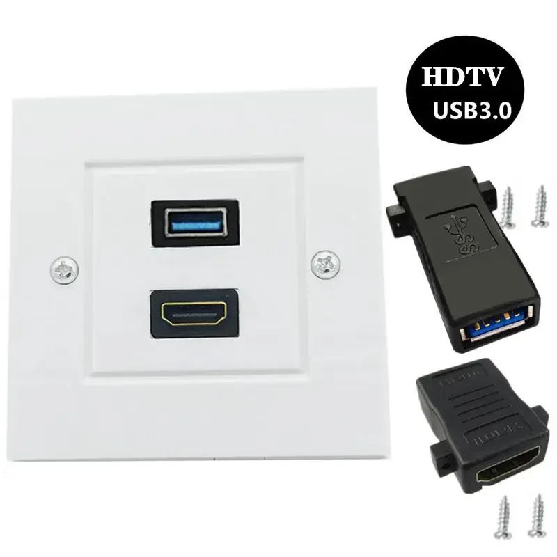2.0 Version 86 x 86mm 2-Bit HDMI Compatible+USB3.0 5Gpbs High-Definition Socket Panel, AV TV Switch Socket 4K