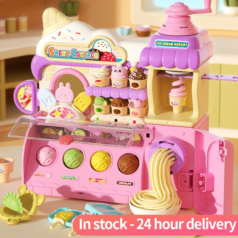 YIMI Kids Pretend Play Ice Cream Maker Pretend Play Kitchen Food Accessories Plasticine Toy Clay Ice Cream Shop Toys