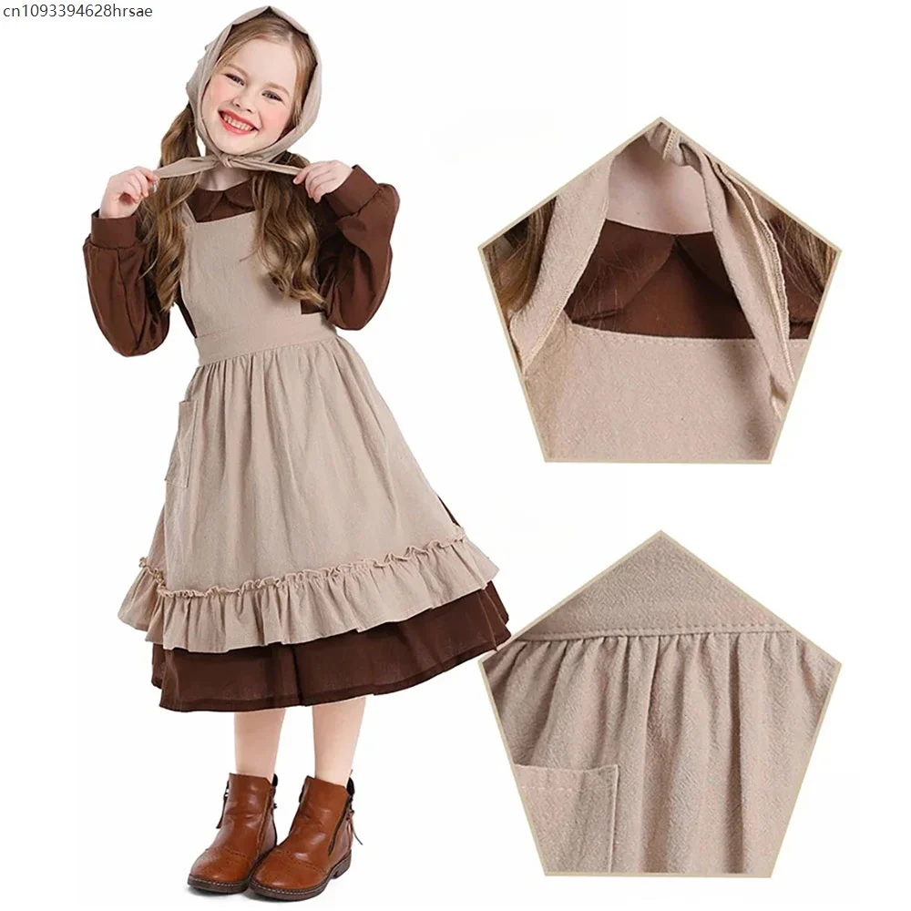

Halloween Maid Dress Pilgrim Vintage Victorian Poor Colonial Farm Village Girl Cosplay Costume Colonial Orphan Outfits