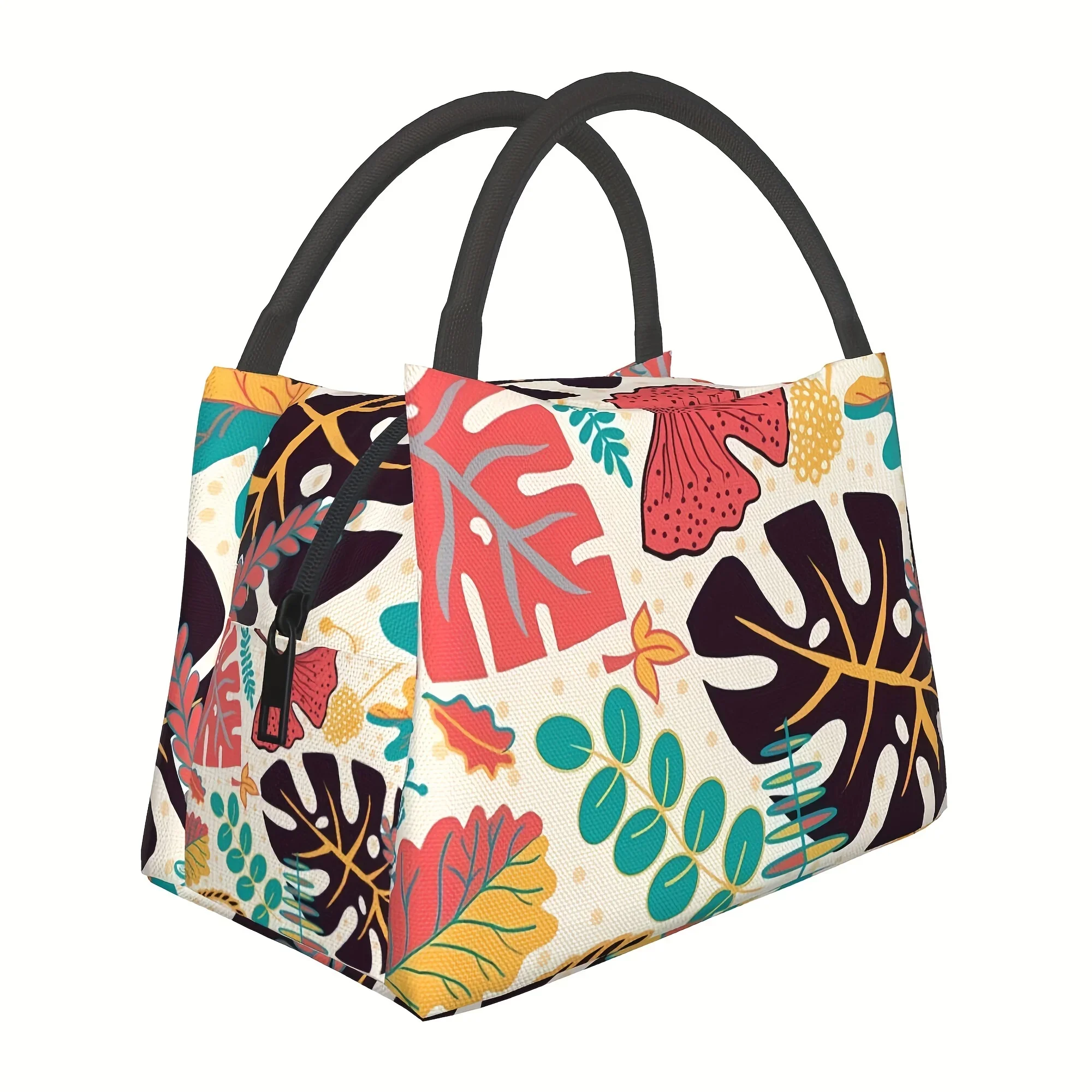 A Reusable Cooler Bag with a Palm Leaf Pattern Perfect for Camping Picnics Suitable for Students Workers Measuring 11X6.5X7 Inch