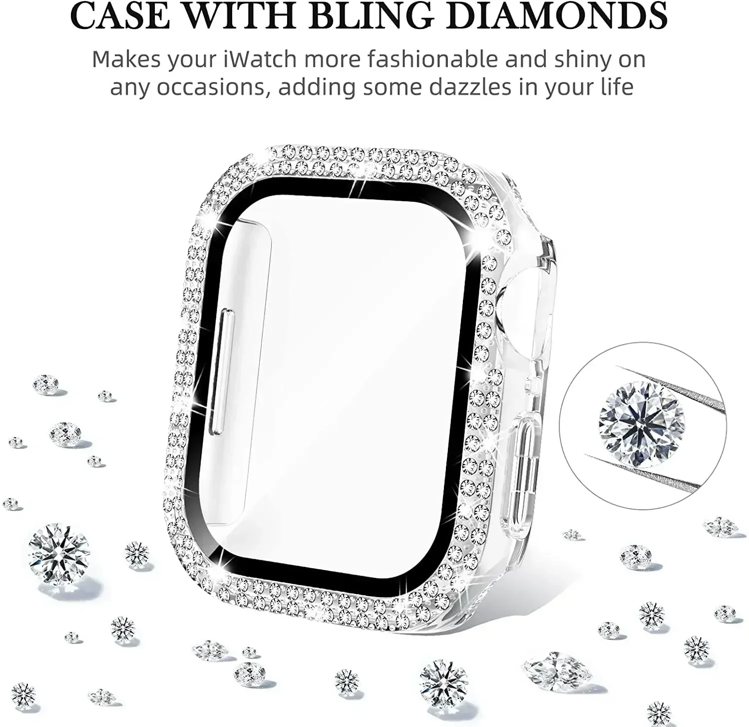 Glass+Bling Diamond Cover For Apple watch Case 46mm 42mm 44mm 41mm Tempered Bumper Screen Protector iWatch series 10 9 8 7 6 5 4 image 5
