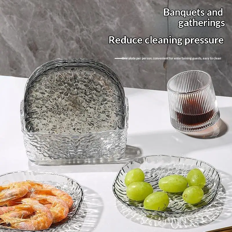8PC Clear Glass Plates With Holder,Light Luxury Glacier Pattern Snack Dishes,Small Appetizer Plates For Bones,Fruits,Desserts