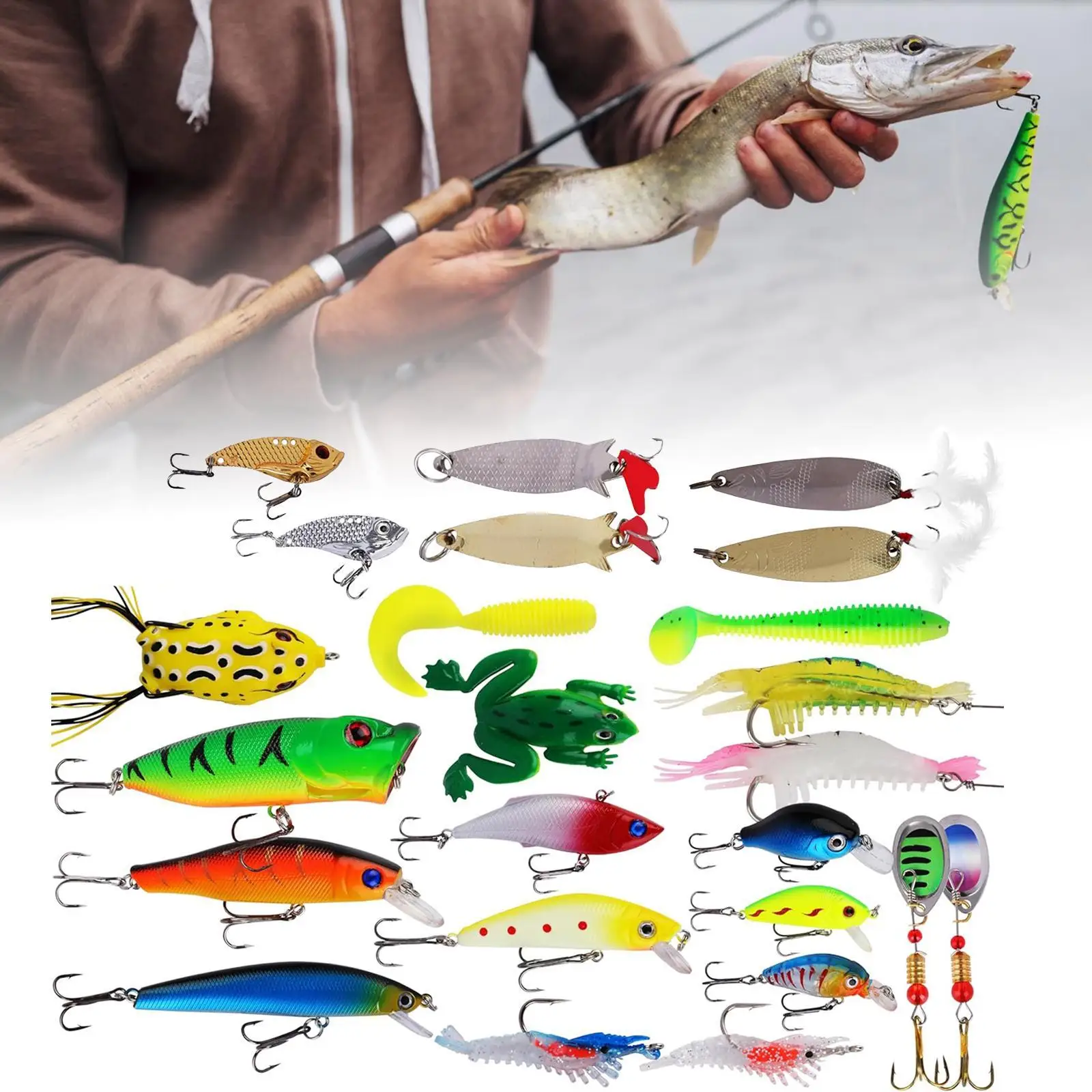 

Fishing Lure Advent Calendar Minnow Topwater Lures Spoons Crankbait Xmas Gift Fishing Gift for Brother Teen Adults Husband Boys