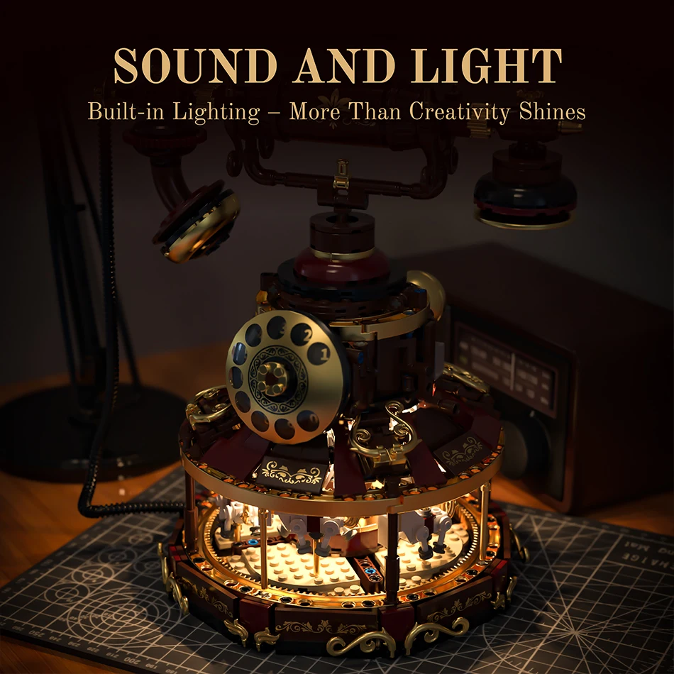 ตัวต่อโทรศัพท์แบบหมุนย้อนยุค MOC ของเล่นตกแต่งบ้านสไตล์วินเทจ ของขวัญสำหรับเด็ก