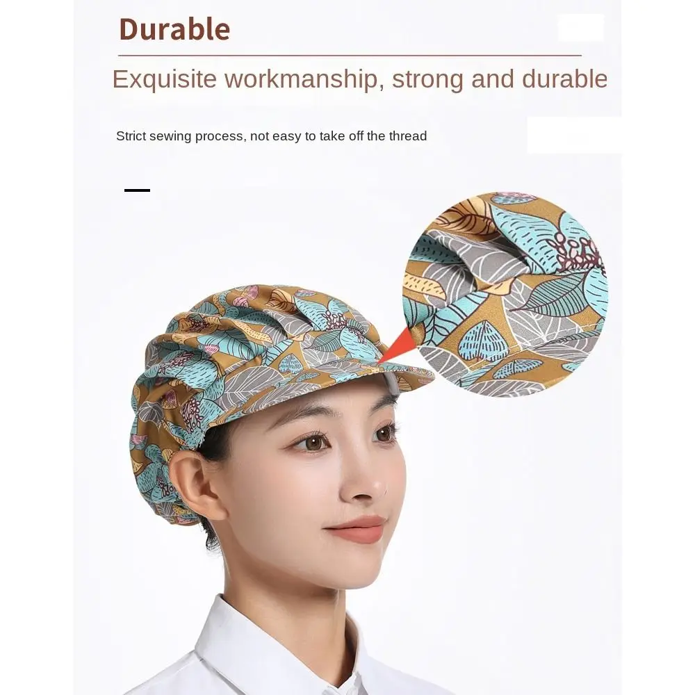 여성용 면 방진 작업 모자, 음식 서비스 번들, 헤어 쿡 모자, 인쇄 원단 요리 위생 캡, 수통 케이터링