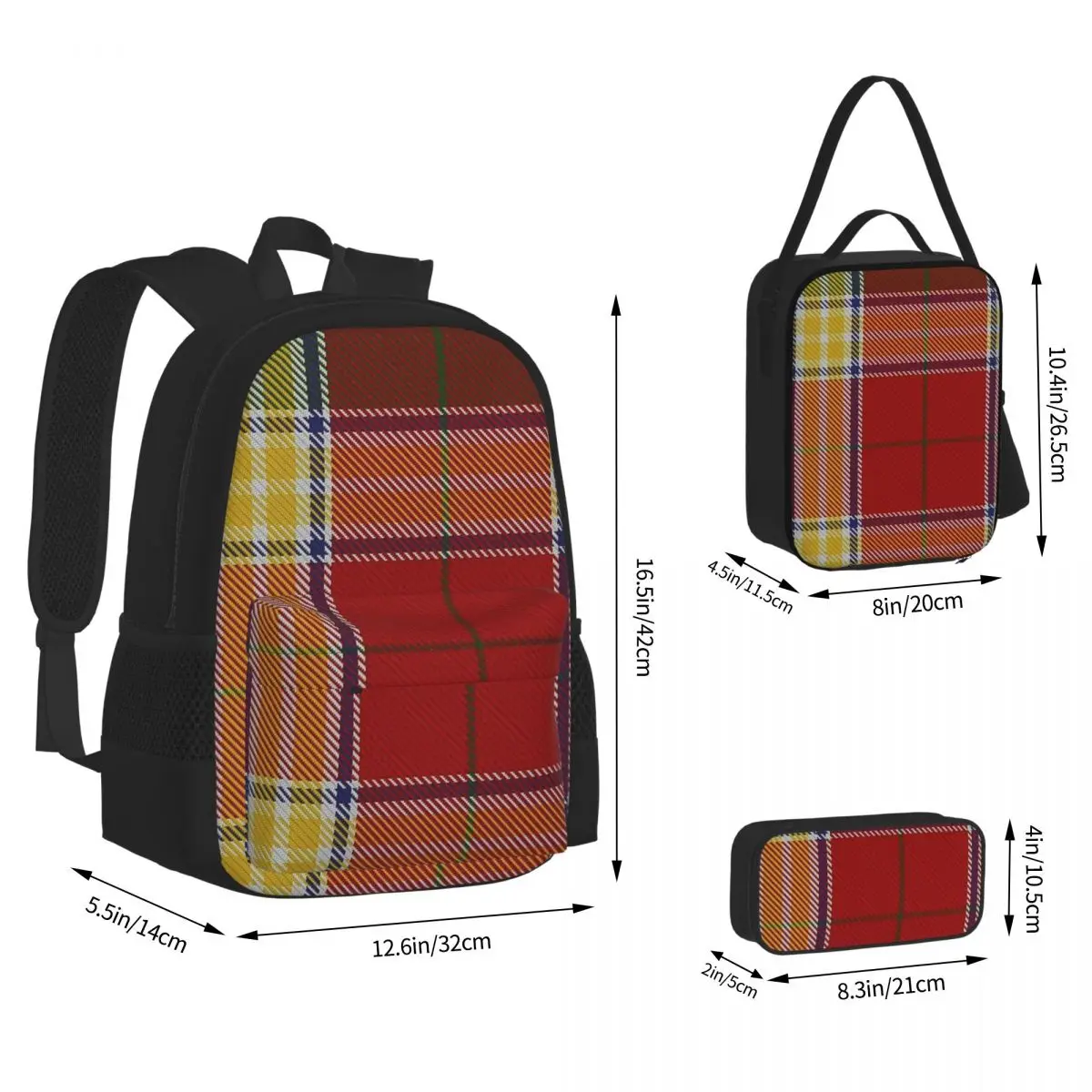 Clan Gibson Tartan Backpacks Boys Girls Bookbag School Bags Children Rucksack Lunch Bag Pen Bag Three-Piece Set