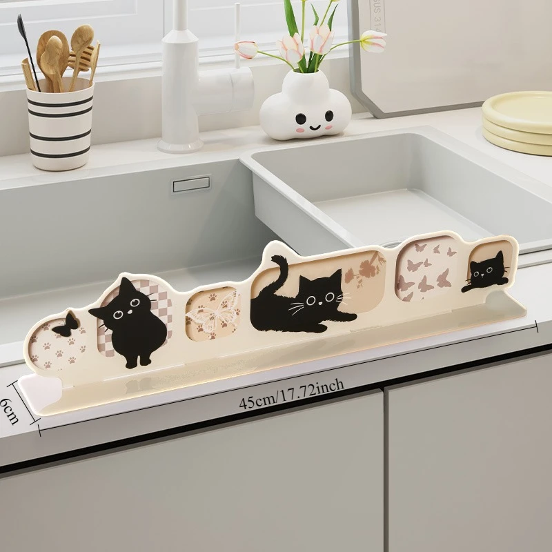 Cute Cat Kitchen Sink Splash Guard Acrylic Water Baffle Anti-splash Strip view 6