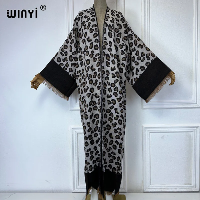 Winyi Tarnung lange Strickjacke afrikanische Frauen Winter Kimono Langarm Mantel Abaya Dubai Luxus Open Front Quaste Party kleid