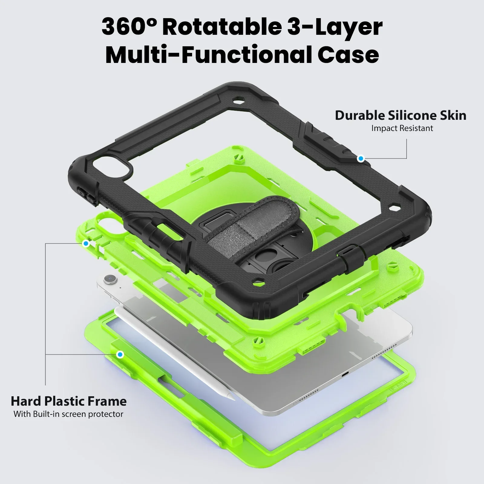 for iPad Air 11 M2 A2902 2024 , Military Grade Shockproof Protector Silicone Cover Pencil Holder+Handle Shoulder Strap