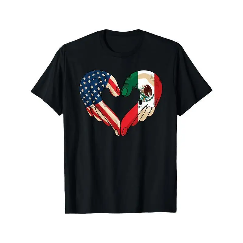 

America Mexico Flag Vintage Mexican Roots Heart Mexico Flag T-Shirt