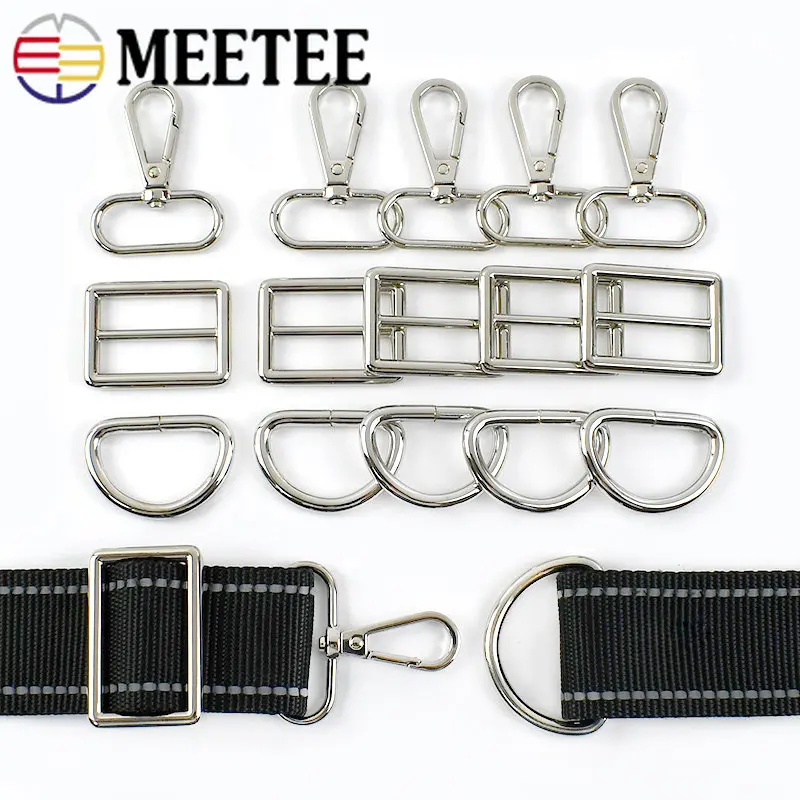 5Sets 20-38mm Rainbow Metal Buckle D Ring Clasp Carabiner Hook Webbing Bag Strap Adjust Buckles DIY Hardware Sewing Accessories