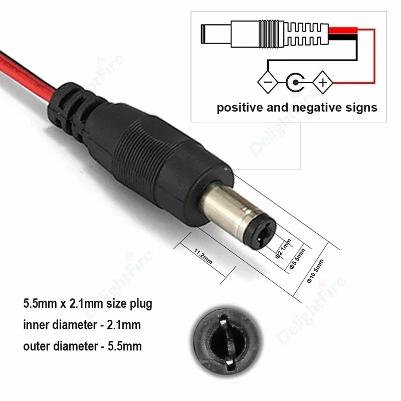 5.5 2.1mm Female Male Plug 5V 12V Jack Connector Wire DC Power Pigtail Cable For CCTV Camera LED Strips AC/DC Power Adapters