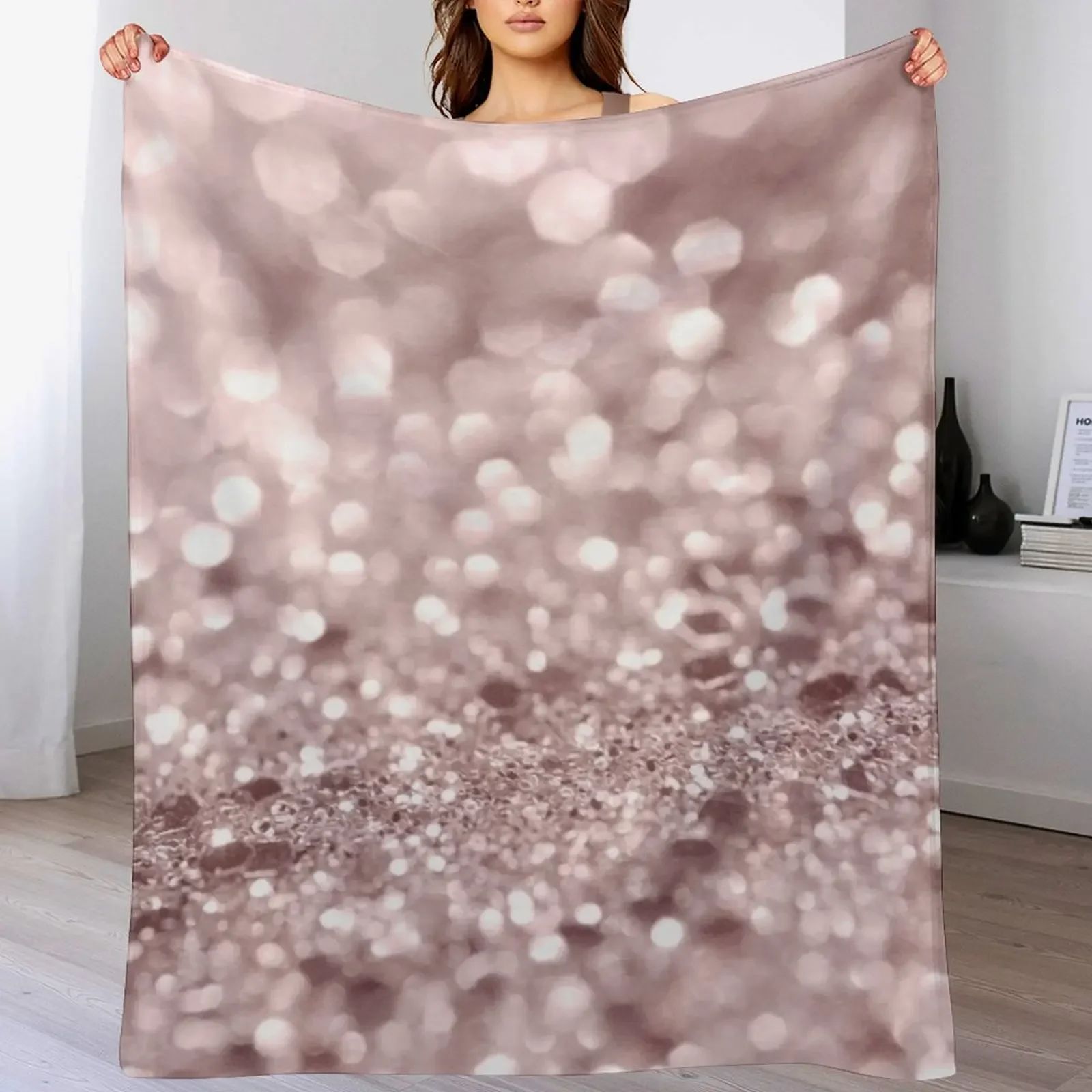 Sparkling Rose Gold Blush Glitter #1 (Faux Glitter) #shiny #decor #art Throw Blanket Easy Care Comfortable Blanket for Couch
