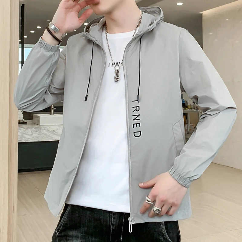 

Мужская летняя легкая куртка из ледяного шелка с защитой от УФ-излучения, дышащая, повседневная, с капюшоном, модная, городская, стильная, удлиненная