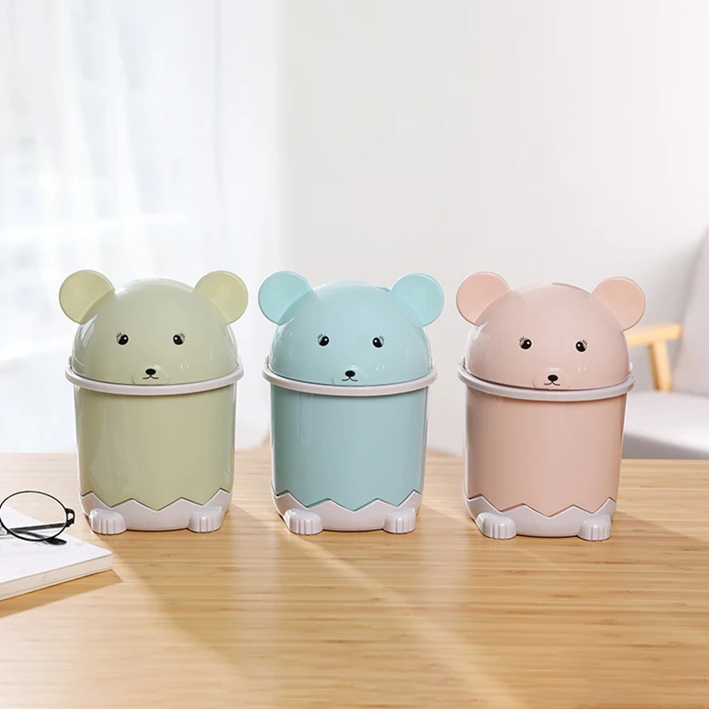 

Cute Bear Desktop Flip Trash Can Cover Mini Portable Garbage Storage Bin Box Home Office Table Desk Waste Container Trash Bucket