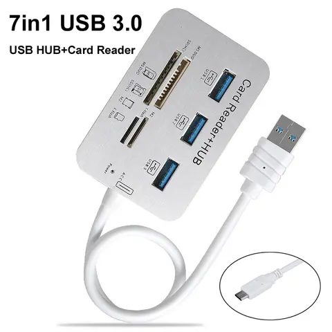 7in1 3-portars USB TYP C 3.0 HUB + 4-portars expander SD TF MS, M2 MMC minneskortläsare adapter för U Disk PC Laptop Mus Tangentbord 10 best sales Sandisk-kortläsare - №10