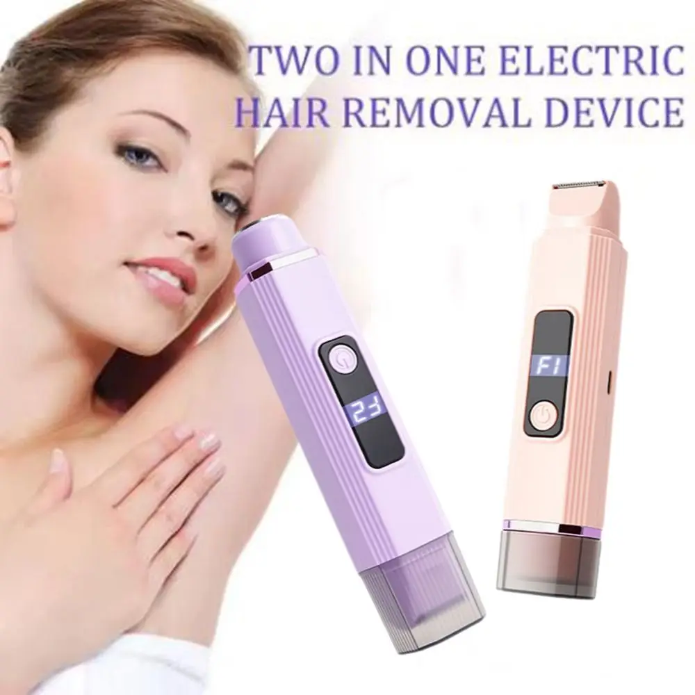 Portable 2-IN-1 Women's Hair Shaver Wireless Dual Head Private Parts Trimmer USB Rechargeable Mini Hair Removal Device Bikini
