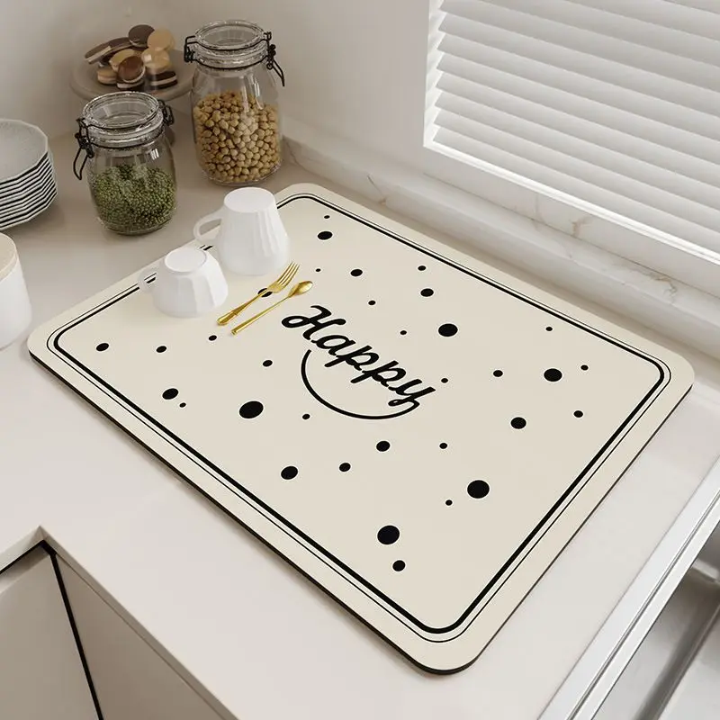 Dish Drainer Mat Kitchen Countertop Absorbent Quick-Dry Non-Slip Mat with Cookware Vegetable Print Home Decor Sink Protector