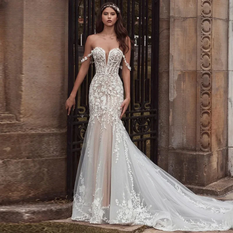 

Charming Tulle Appliques Cap Sleeves Backless A-line Wedding Dresses For Women 2025 Customized Bridal Gowns Vestidos De Novia