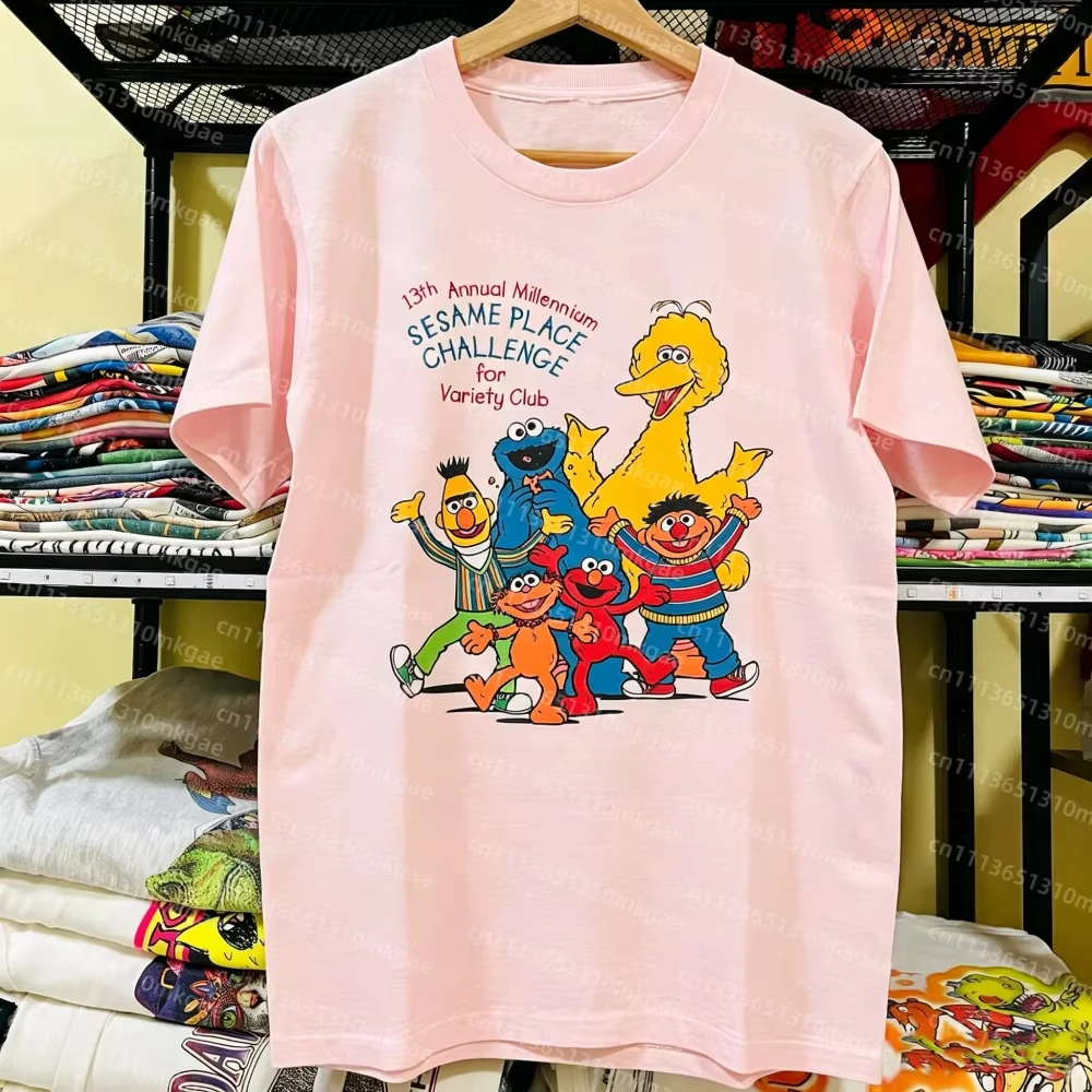 2026 Summer Vintage Cartoon Character Group Graphic T-shirt Oversized Short Sleeve Tee Retro Streetwear Loose Summer Cotton Top