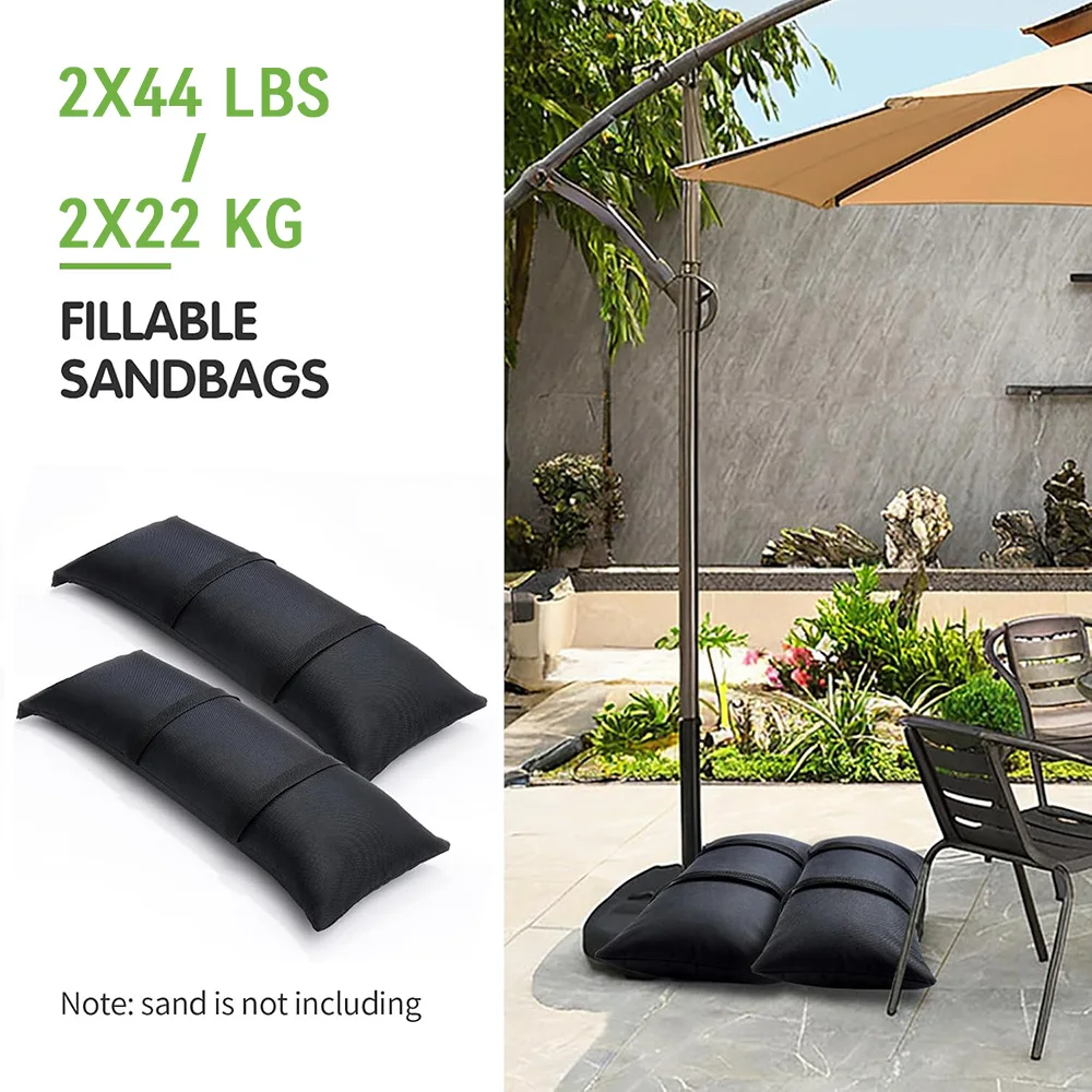 Heavy-Duty Fillable Sand Bags - Weatherproof Arched Design for Umbrella Stand/Patio Furniture 2 Pack Holds 49lb (Outdoor Weight）
