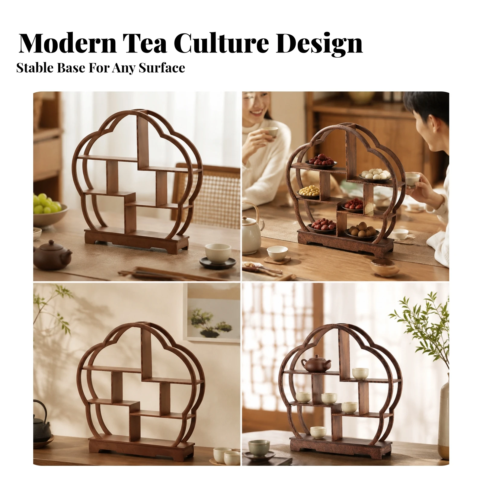 Flower-Shaped Decorative Display Rack Space-Efficient Display Rack with Stepped Open Shelves Freestanding Shelving Unit