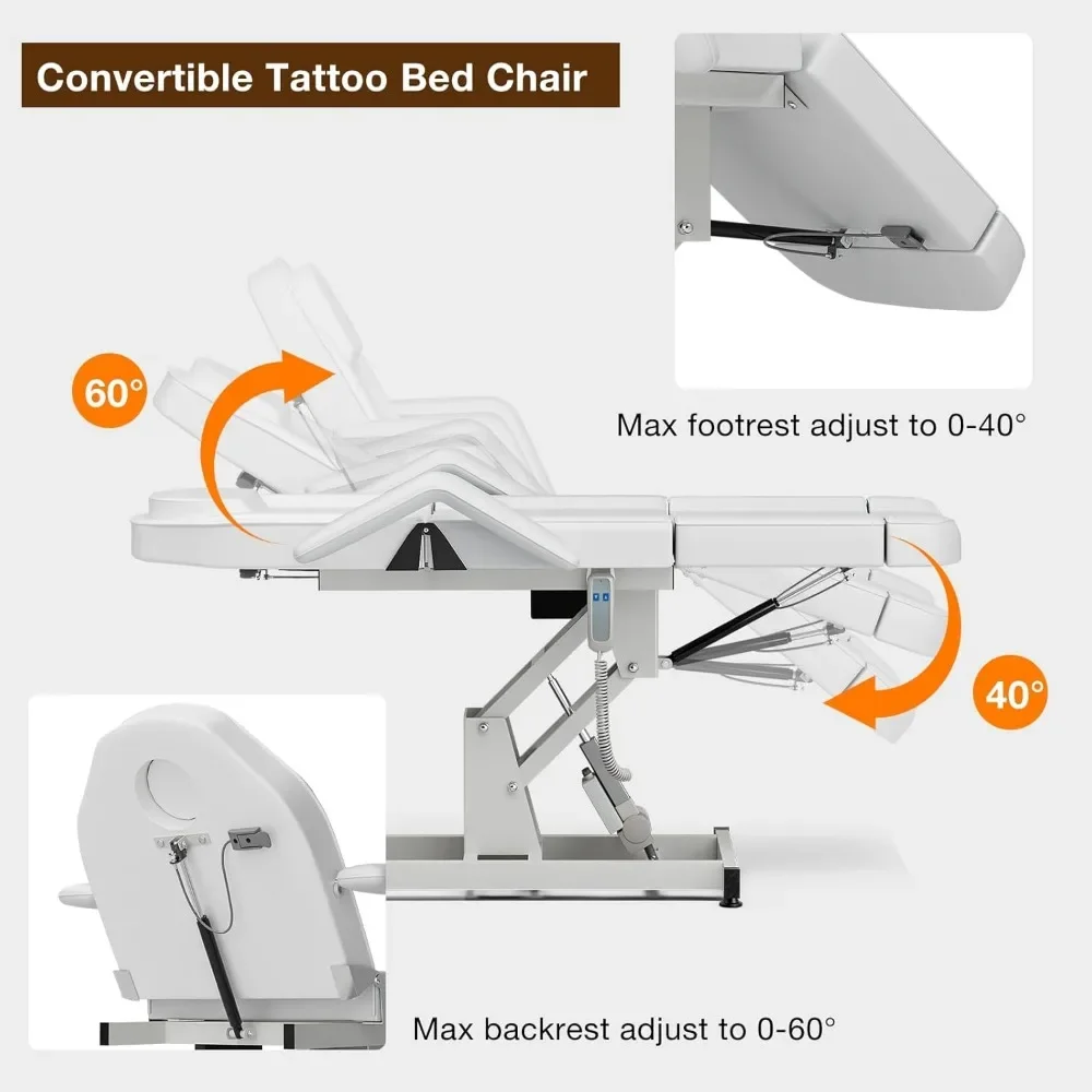 Massage bed. Professional Electric Massage Table 21\'\' - 33Height Adjustable73-79Length Adjustable Tattoo Chair for Tall Clients