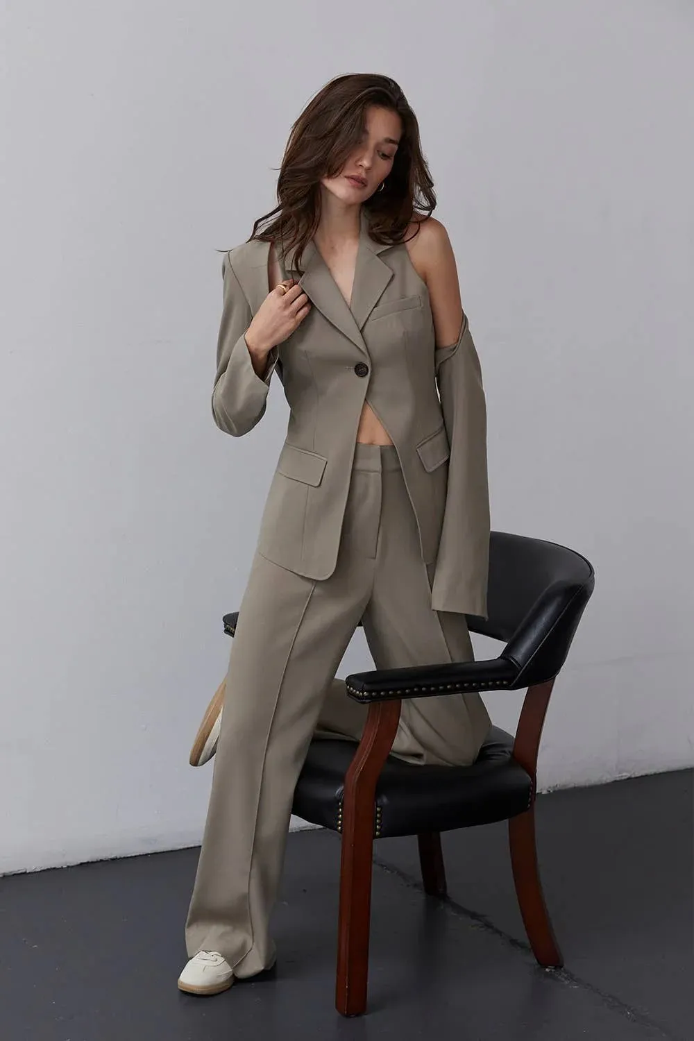 BPN Fashion Three Piece Sets For Women Notched Collar Long Sleeve Spliced Button Blazer High Waist Pants Casual Set Female Style