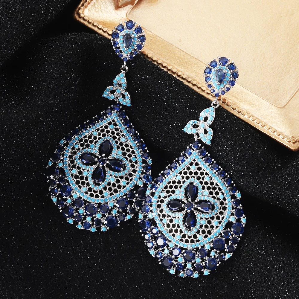 Luxury Blue Hollow Zircon Luxury Jewelry Top Fashion Elegant Charm High Design Sense Niche Unique Giant Earrings for Wmen