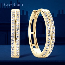 14K Gold Plated Hoop Earrings for Women Real S925 Sterling Silver Moissanite Diamond Earrings 2024 Trend Fine Jewelry Gift