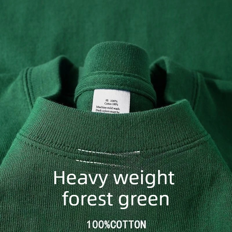 T-shirt Homme Vert Forêt Robuste 400 grammes Coton Pur Américain Manches Courtes Été Décontracté Haut de Base Coupe Ample