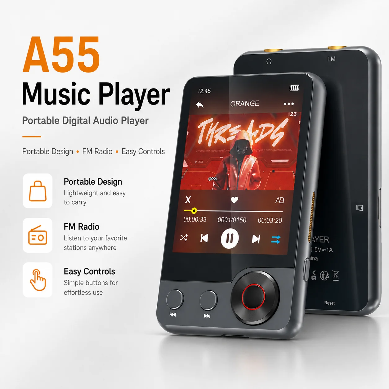 128GB MP3 Player (with Bluetooth 5.3), 2.4’ Portable Full Touchscreen Music Player (with Speakers and Micro SD Card Slot)