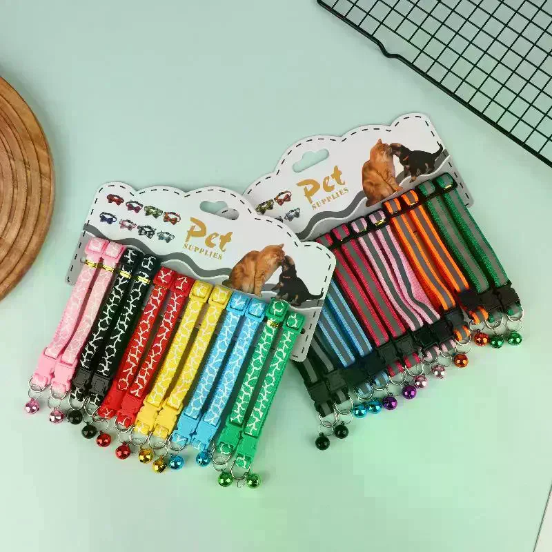 New Mixed Color 12Pcs/Set Pet Cat Puppy Buckle Collar With Metal Bell Footprint Anti-Lost Dog Collars Household Pet Accessories