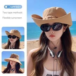 Women's Wide Brim Sun Hat, Anti-UV Protection, Hiking Fisherman Cap, Fold, Summer Solid Beach Hat,Double Sided Sun Hat, UPF 50 +