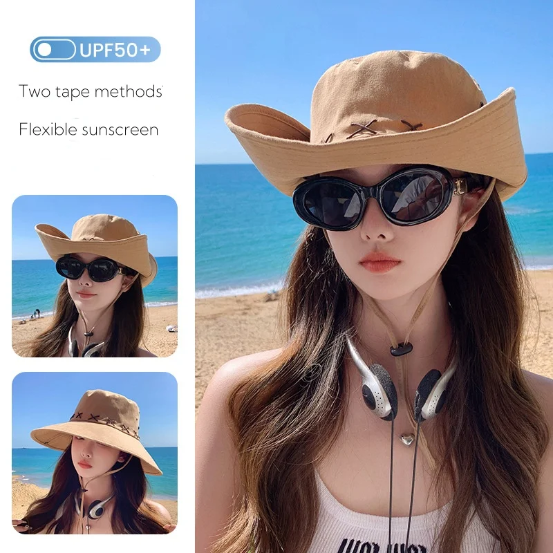 Women's Wide Brim Sun Hat, Anti-UV Protection, Hiking Fisherman Cap, Fold, Summer Solid Beach Hat,Double Sided Sun Hat, UPF 50 +