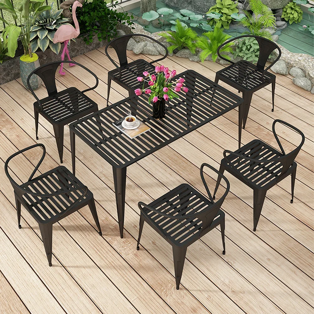 2023 Outdoor Furniture Garden Set Patio Dining Set Metal Stainless Steel For Home And Cafe Shop Restaurant Table And Chairs