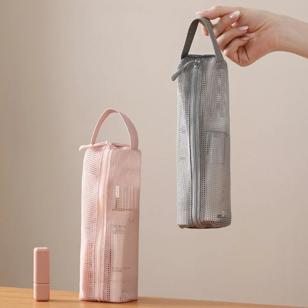 

with Handy Handle Mesh Toiletry Bag Breathable Foldable Toiletry Storage Bag Cosmetic Brush Bag Quick Dry Washing Handbag Travel