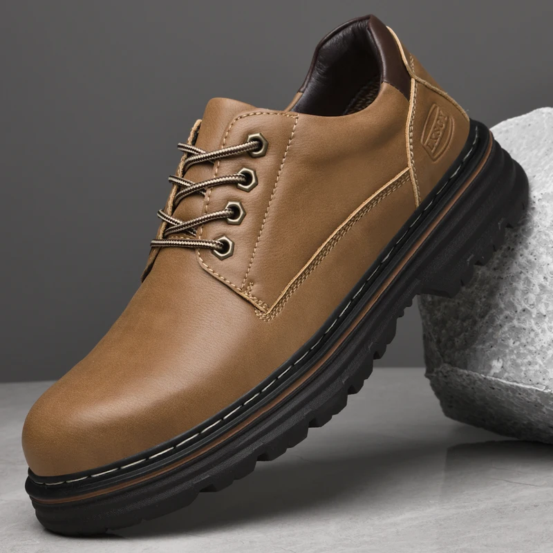 

2025 new plus size men's casual shoes, thick soled leather shoes, hand sewn loafers, fashionable men's shoes