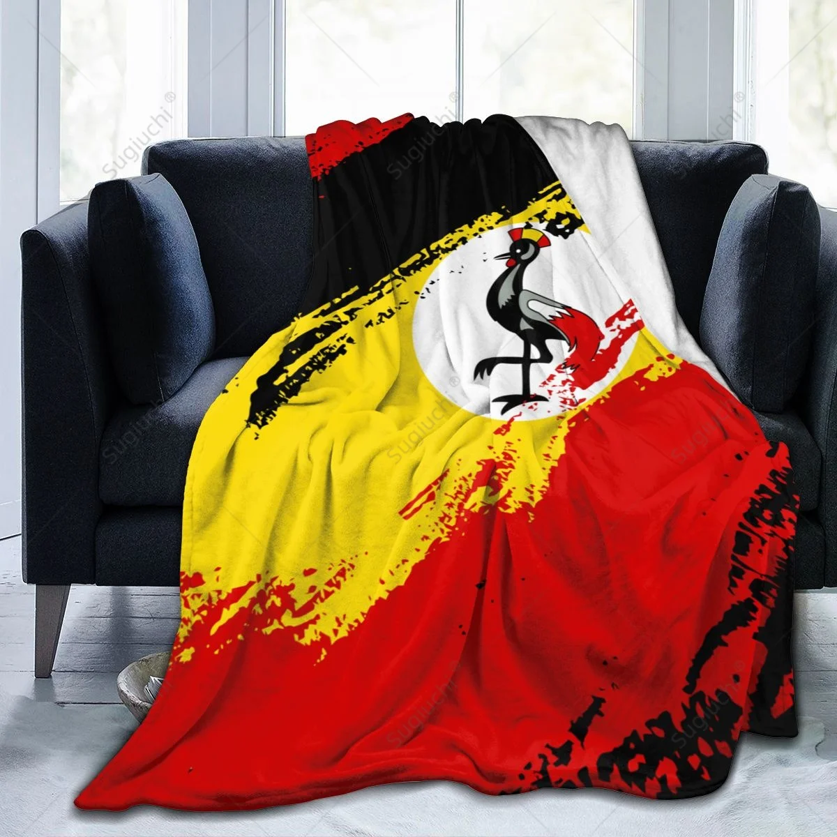 Blanket Uganda Flag Color Flannel Multifunction Camping Sofa Cover Keep Warm