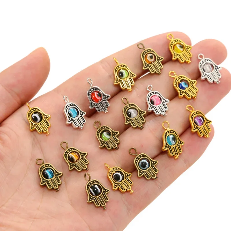 20 Pcs Antique Hamsa Hand Charms Fatima Symbol Charms Evil Eye Pedants for DIY Craft Christmas Valentine's Day Jewelry Making