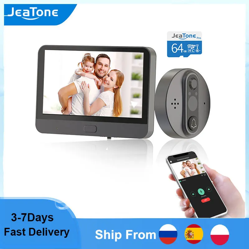 JeaTone WiFi Video Peephole for Door Tuya Doorbell Viewer Camera for Smart Home Wireless Video Eye Intercom with Motion Record