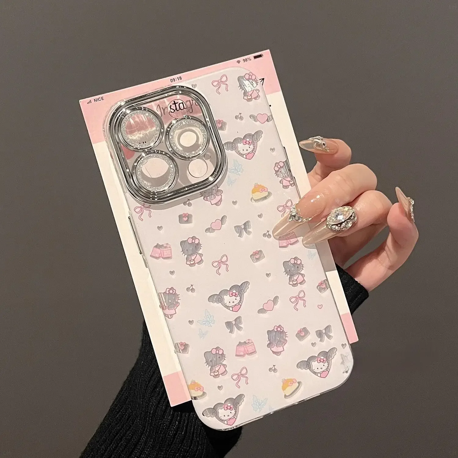 Cartoon Anime Peripheral Hollow Heart Hello Kitty iPhone 16 Promax Premium Phone Case 15/14/13/12ins Style New Protective Case