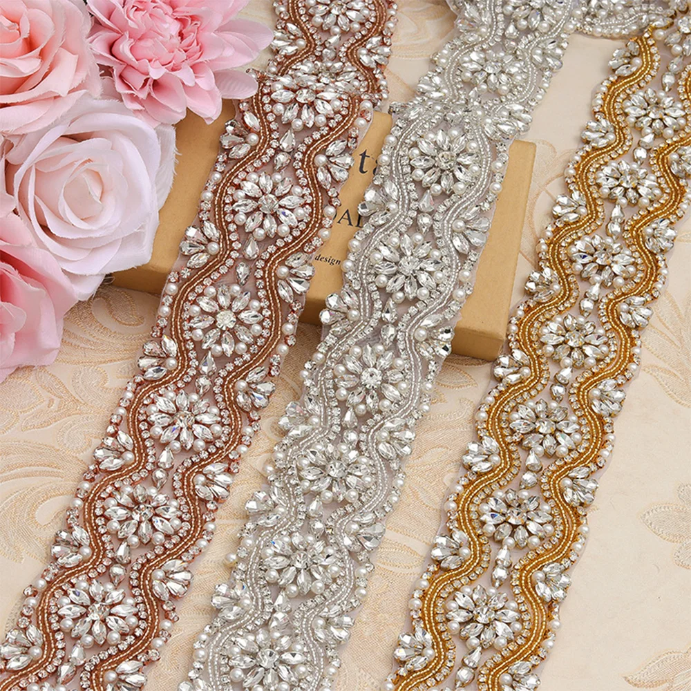 

1 Yard Crystal Waist Belt Patch Trim for Bride Waistbands Applique Party Gowns Accessory Hot Fix Iron On Garments Decorations