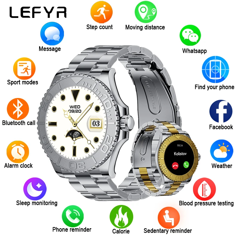 LEFYR-Montre intelligente avec calculatrice d'horloge pour homme, fréquence cardiaque connectée en acier, appel Bluetooth, gamme Yacht AMOLED, cadran bricolage, AW46