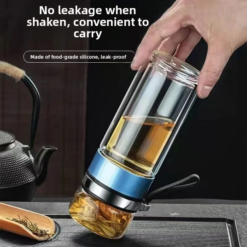 Double Layer Glass Tea Water Separation Cup Transparent Tea Brewing Water Filter Cup Portable Folding Cup for Men And Women